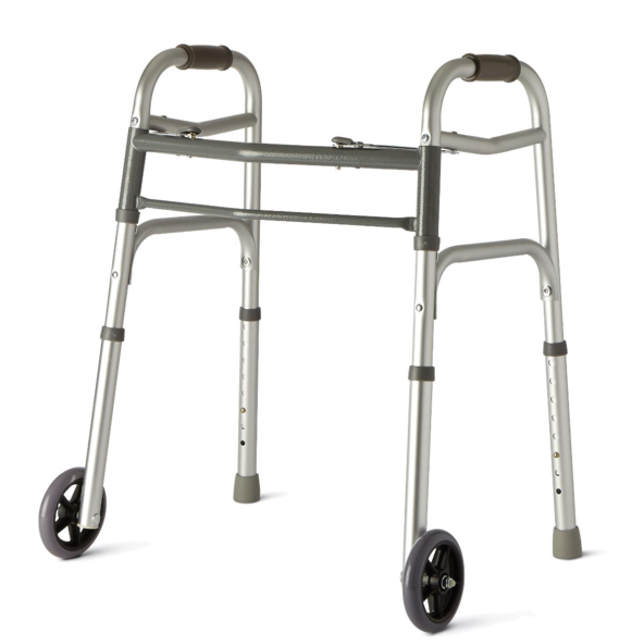Two Button Folding Walker with Wheels Easily fold Medline 0884389197137