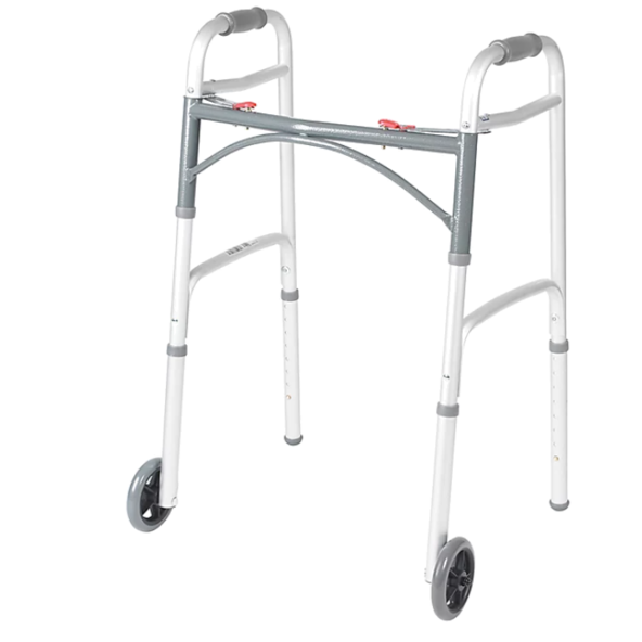 Two Button Folding Walker with Wheels Easily fold Medline 0884389197137