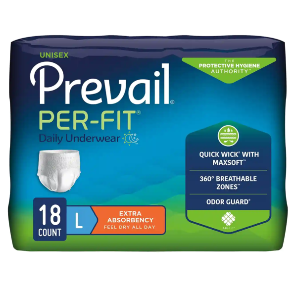 Unisex Adult Absorbent Underwear Prevail® Per-Fit® Extra Pull On with Tear Away Seams Medium Case of 80 572720
