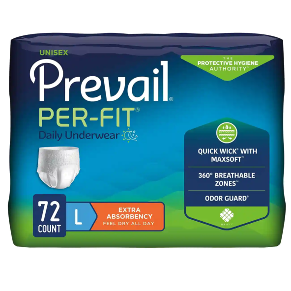 Unisex Adult Absorbent Underwear Prevail® Per-Fit® Extra Pull On with Tear Away Seams Medium Case of 80 572720