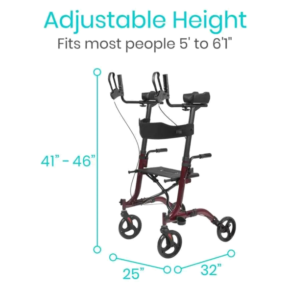 Upright Rollator - Walker with Foldable Transport Seat Vive health MOB1033RED