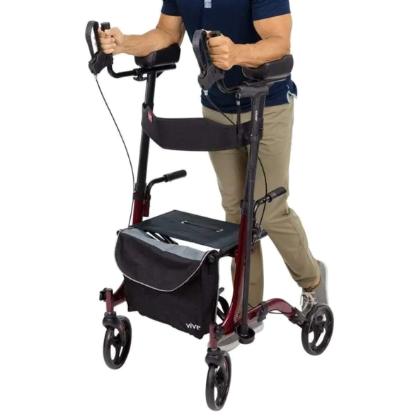 Upright Rollator - Walker with Foldable Transport Seat Vive health MOB1033RED