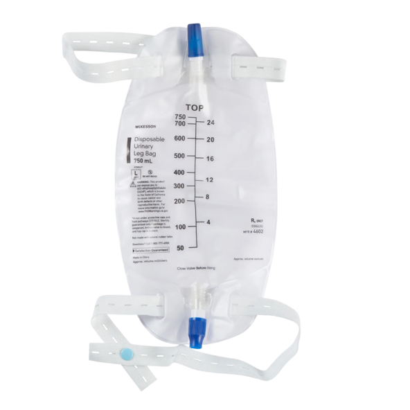  Urinary Leg Bag McKesson Anti-Reflux Valve Sterile 750 mL Vinyl - 854583