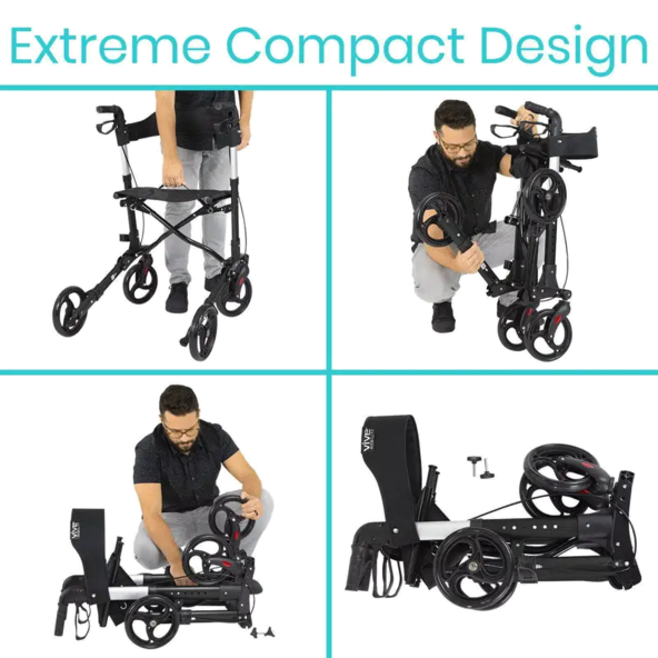 Walker Rollator - Lightweight Foldable Walking Transport MOB1010BLK