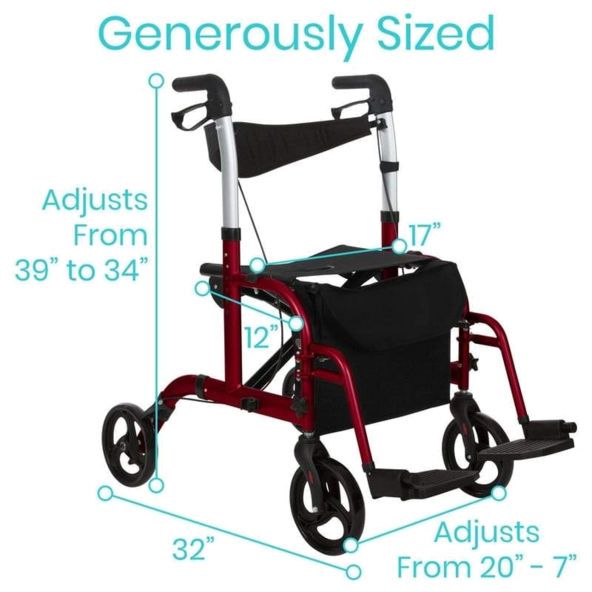 Wheelchair Rollator transport chair vive health MOB1018BLU