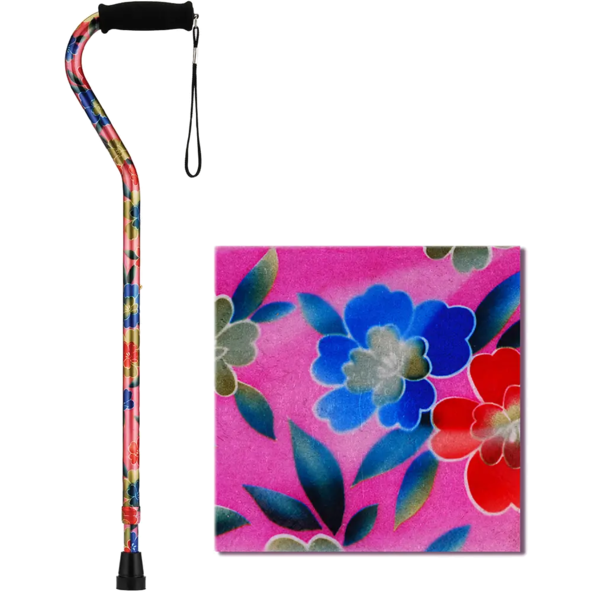Offset Cane with Strap, Pink Garden - 1070PG