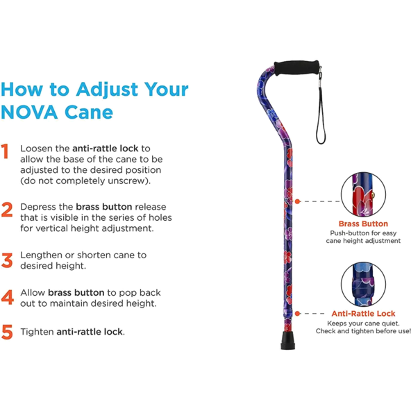 Offset Cane with Strap, Pink Garden - 1070PG