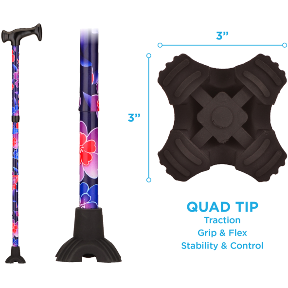 FOLDING CANE QT MAUI FLOWERS nova medical - QT3024